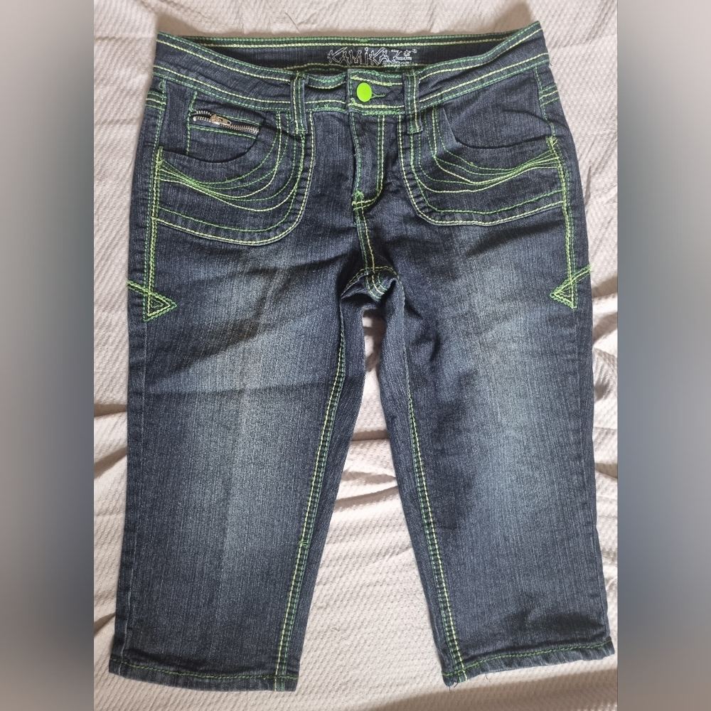 Vintage Kamakazi green threaded Jean capris